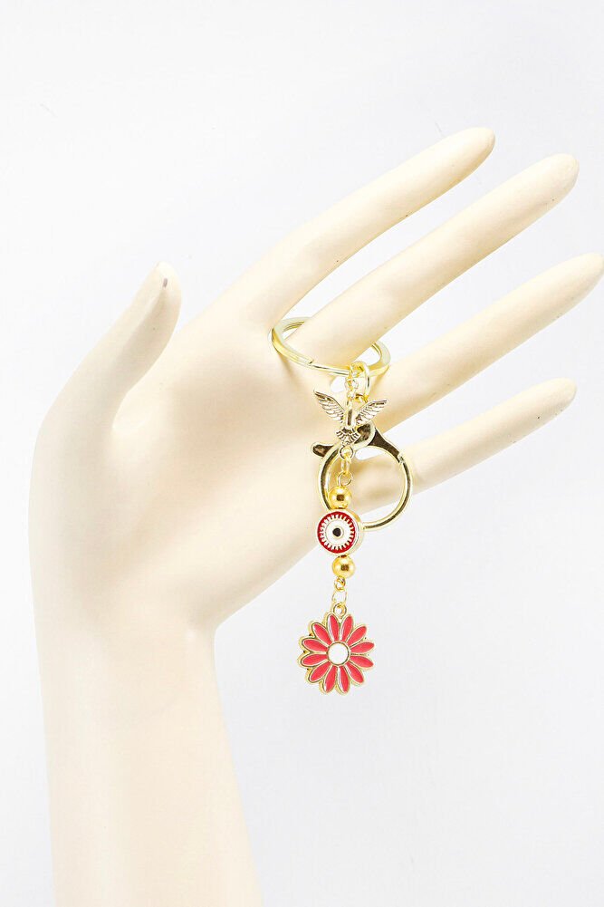 Gold Colored Bird and Colorful Flower Cluster Keychain, Gift Bag Ornament