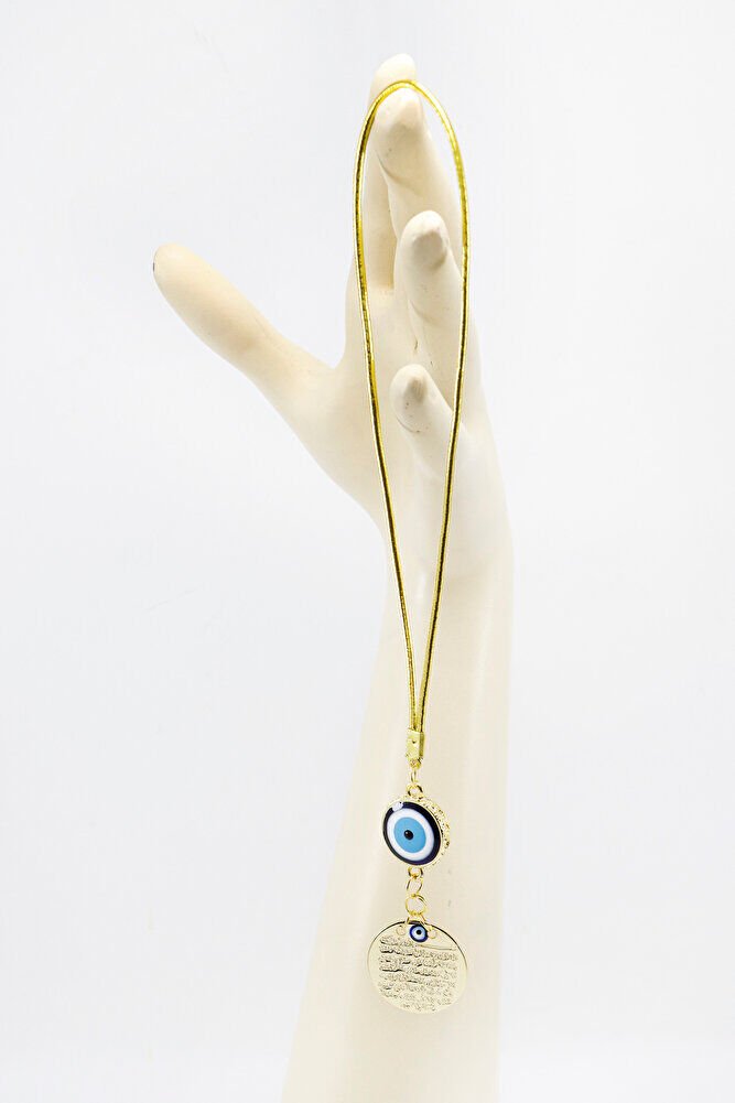 Patterned Frame Evil Eye Gold Color Metal Ayetel Kursi Car Rearview Mirror Ornament, Car Gift