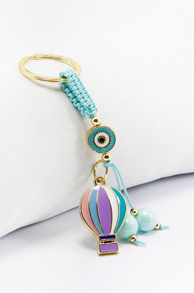 White Framed Evil Eye Beaded Colorful Flying Balloon Cluster Keychain, Rearview Mirror Ornament Set of 2