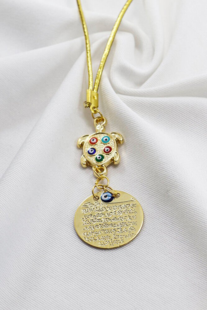 Colorful Evil Eye Turtle Gold Color Metal Ayetel Kursi Car Rearview Mirror Ornament, New Car Gift