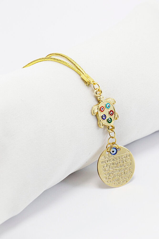 Colorful Evil Eye Turtle Gold Color Metal Ayetel Kursi Car Rearview Mirror Ornament, New Car Gift