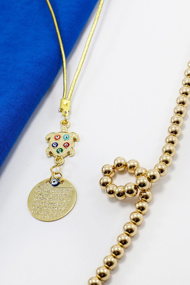 Colorful Evil Eye Turtle Gold Color Metal Ayetel Kursi Car Rearview Mirror Ornament, New Car Gift