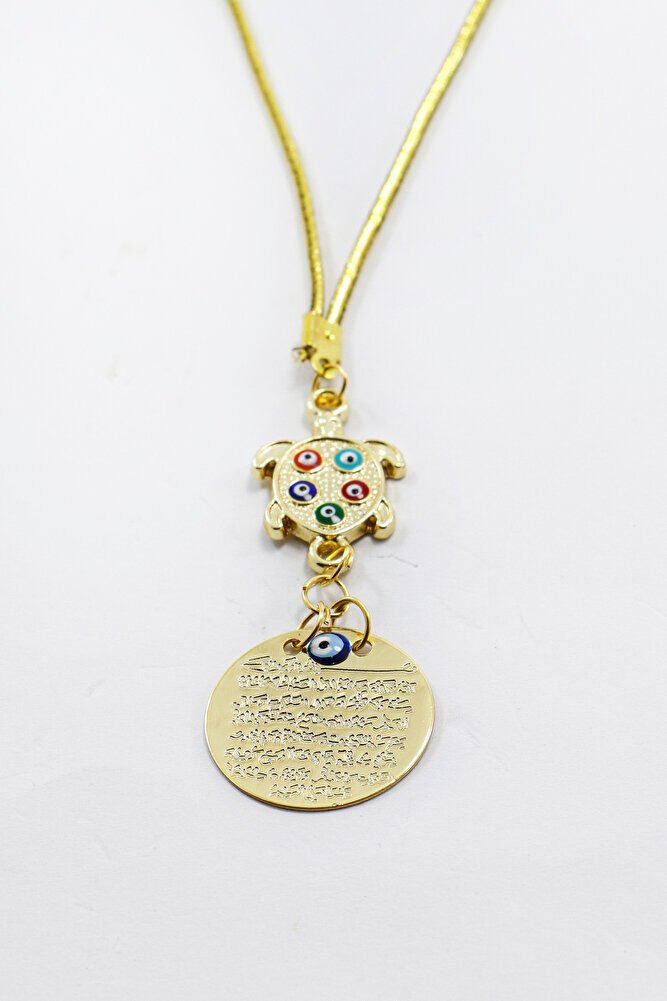 Colorful Evil Eye Turtle Gold Color Metal Ayetel Kursi Car Rearview Mirror Ornament, New Car Gift