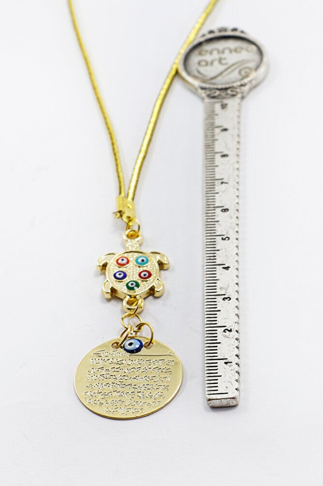 Colorful Evil Eye Turtle Gold Color Metal Ayetel Kursi Car Rearview Mirror Ornament, New Car Gift