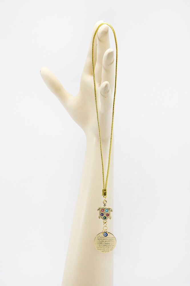 Colorful Evil Eye Turtle Gold Color Metal Ayetel Kursi Car Rearview Mirror Ornament, New Car Gift