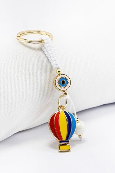White Framed Evil Eye Beaded Colorful Flying Balloon Cluster Rearview Mirror Ornament, New Car Gift