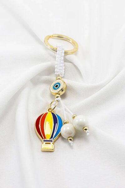 White Framed Evil Eye Beaded Colorful Flying Balloon Cluster Rearview Mirror Ornament, New Car Gift