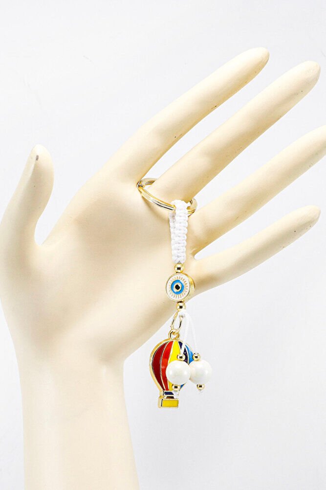 White Framed Evil Eye Beaded Colorful Flying Balloon Cluster Rearview Mirror Ornament, New Car Gift