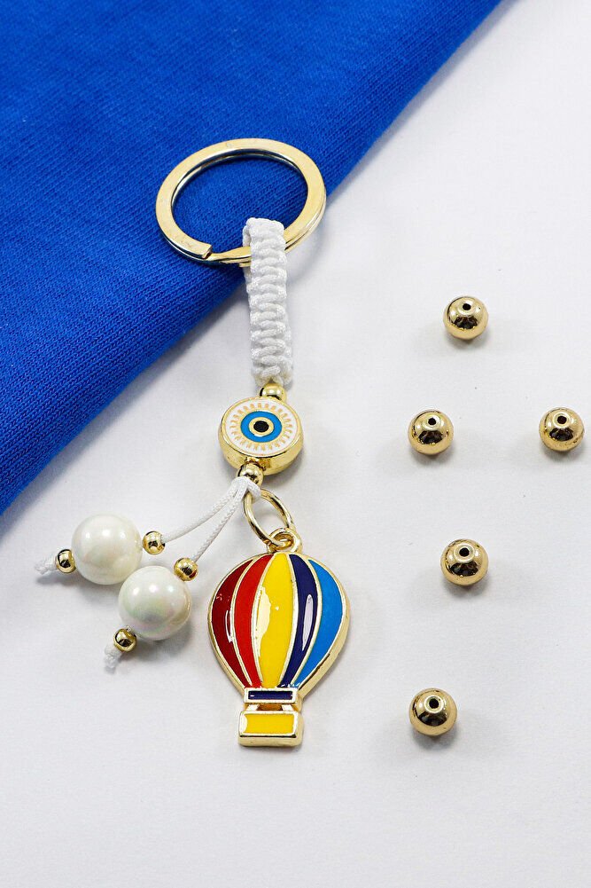 White Framed Evil Eye Beaded Colorful Flying Balloon Cluster Rearview Mirror Ornament, New Car Gift