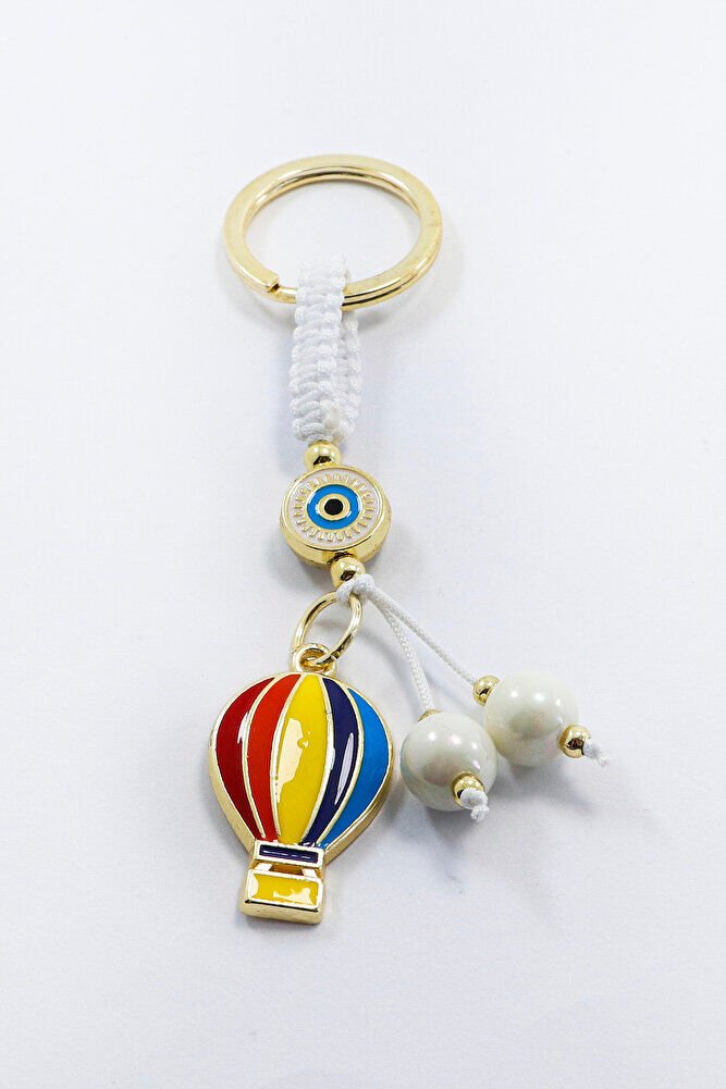 White Framed Evil Eye Beaded Colorful Flying Balloon Cluster Rearview Mirror Ornament, New Car Gift