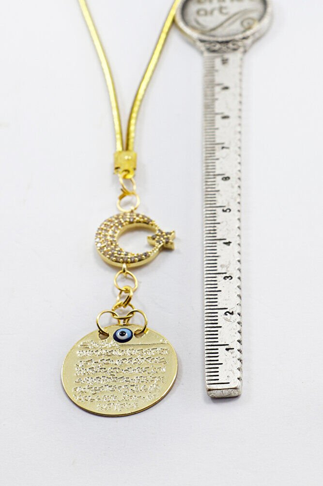 Zirkon Taşlı Ay Yıldız Gold Renkli Metal Ayetel Kürsi Araba Dikiz Ayna Süsü, Yeni Araba Hediyesi