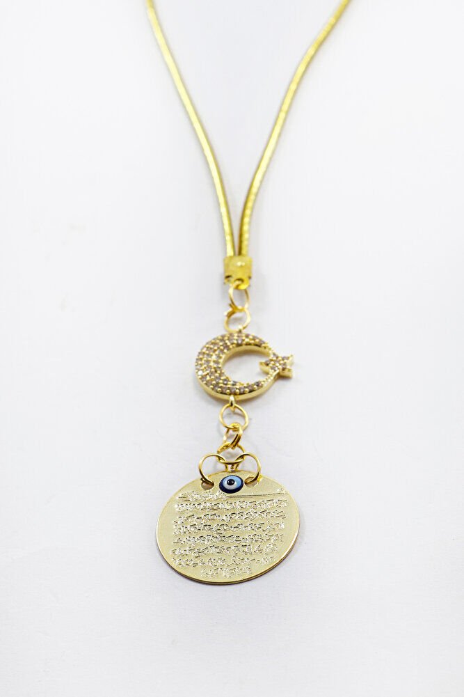 Zirkon Taşlı Ay Yıldız Gold Renkli Metal Ayetel Kürsi Araba Dikiz Ayna Süsü, Yeni Araba Hediyesi