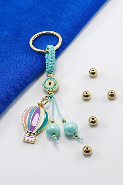 Baby Blue Framed Evil Eye Beaded Colorful Flying Balloon Cluster Rearview Mirror Ornament, New Car Gift
