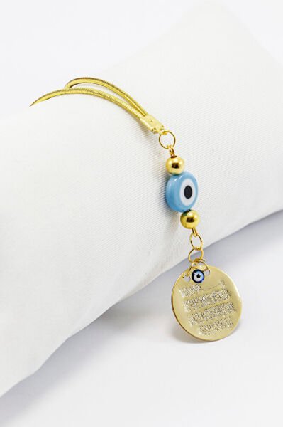 El Yapımı Mavi Yassı Nazar Boncuğu Metal Nazar Ayeti Araba Dikiz Ayna Süsü, Yeni Araba Hediyesi