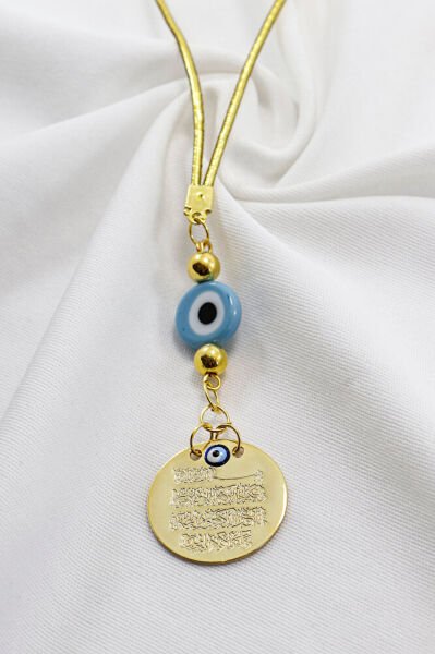 El Yapımı Mavi Yassı Nazar Boncuğu Metal Nazar Ayeti Araba Dikiz Ayna Süsü, Yeni Araba Hediyesi