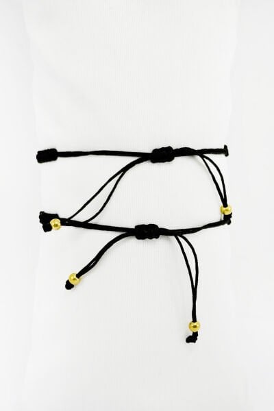 Renkli Papatyalı İkili Siyah İpli Asansörlü Ayarlanabilir Bileklik Set, Hediyelik Bileklik