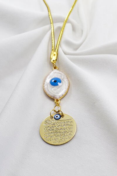 Sedefli Göz Figürlü Metal Ayetel Kürsi Araba Dikiz Ayna Süsü, Yeni Araba Hediyesi