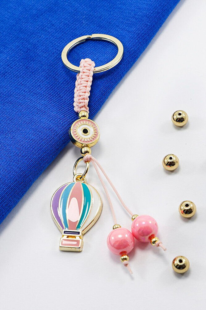 Candy Pink Framed Evil Eye Beaded Colorful Flying Balloon Cluster Keychain