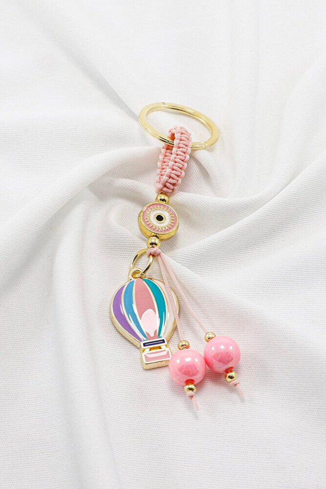 Candy Pink Framed Evil Eye Beaded Colorful Flying Balloon Cluster Keychain