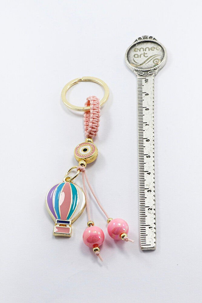 Candy Pink Framed Evil Eye Beaded Colorful Flying Balloon Cluster Keychain