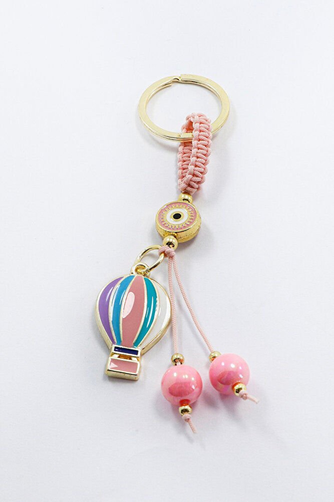 Candy Pink Framed Evil Eye Beaded Colorful Flying Balloon Cluster Keychain