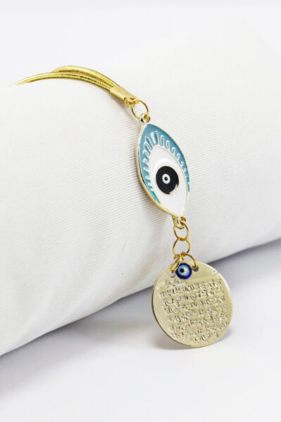 Turkuaz Göz Figürlü Metal Ayetel Kürsi Araba Dikiz Ayna Süsü, Yeni Araba Hediyesi