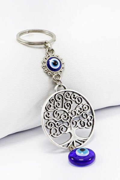 Handmade Tree of Life Keychain with Glass Evil Eye Beads, Evil Eye Bag Ornament for Gifts