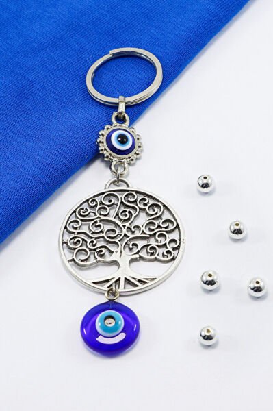 Handmade Tree of Life Keychain with Glass Evil Eye Beads, Evil Eye Bag Ornament for Gifts