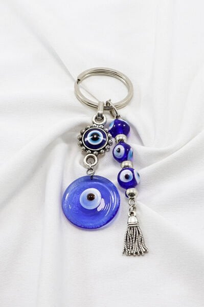 Handmade Glass Evil Eye Beaded Necklace Keychain, Evil Eye Bag Ornament for Gift