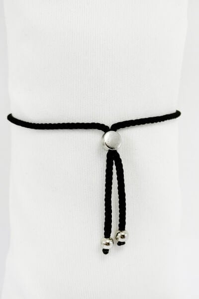 Gümüş Renkli Nazarlı Hamse Eli Siyah İpli Ayarlanabilir Bileklik, Hediyelik Bileklik