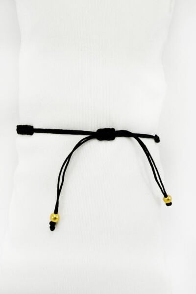 Beyaz Papatyalı Siyah İpli Asansörlü Ayarlanabilir Bileklik, Hediyelik Bileklik