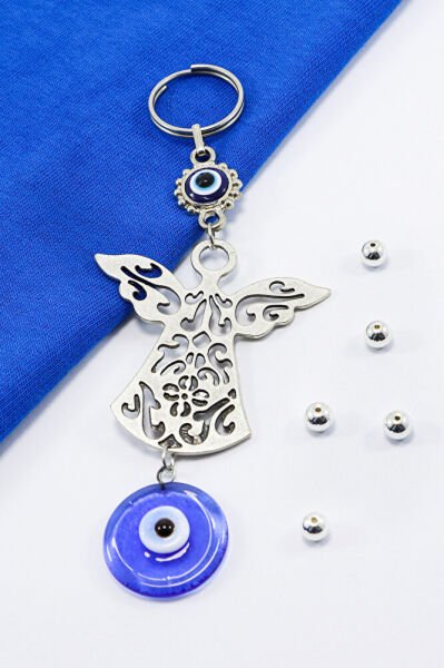 Handmade Glass Evil Eye Beaded Angel Figured Keychain, Evil Eye Bag Ornament for Gift