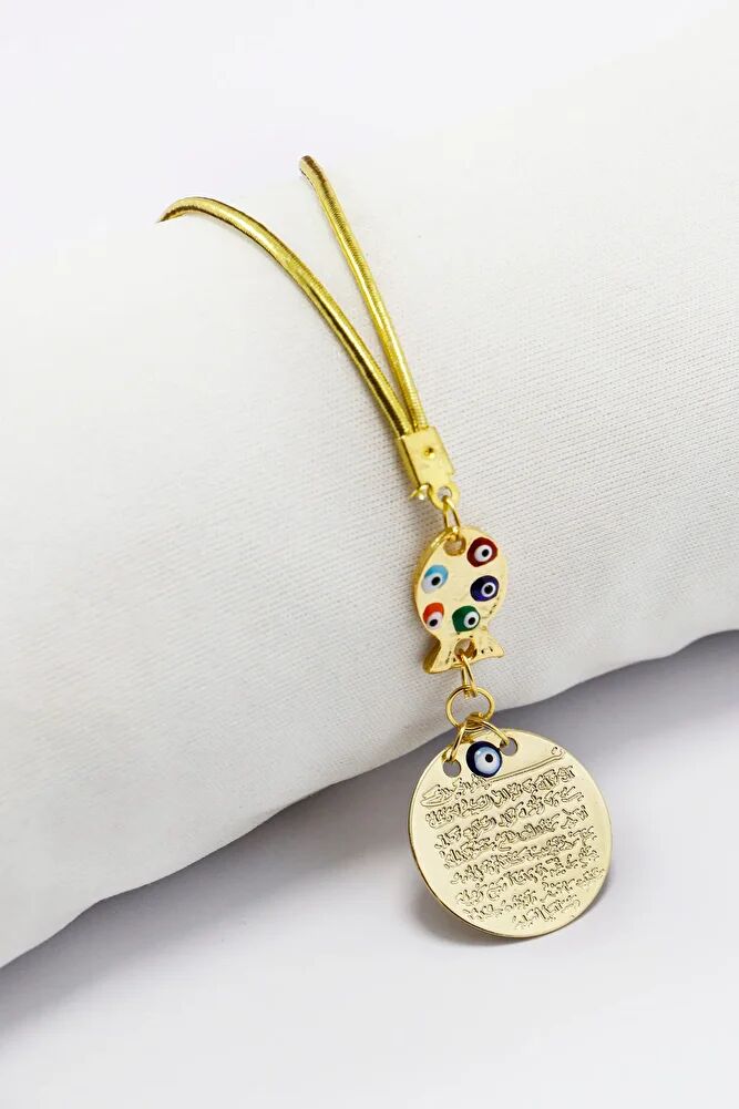 Metal Ayetel Kursi Prayer Colorful Fish Evil Eye Bead Car Rearview Mirror Ornament Handmade Luxury Accessory