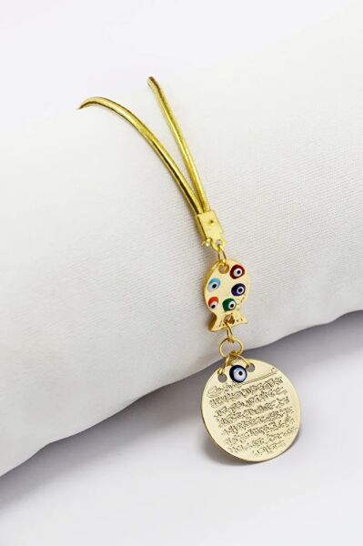 Metal Ayetel Kursi Prayer Colorful Fish Evil Eye Bead Car Rearview Mirror Ornament Handmade Luxury Accessory