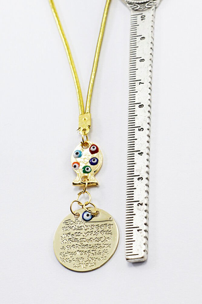 Metal Ayetel Kursi Prayer Colorful Fish Evil Eye Bead Car Rearview Mirror Ornament Handmade Luxury Accessory