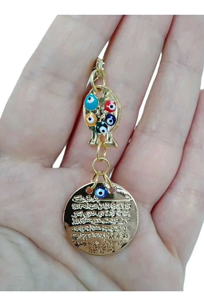 Metal Ayetel Kursi Prayer Colorful Fish Evil Eye Bead Car Rearview Mirror Ornament Handmade Luxury Accessory