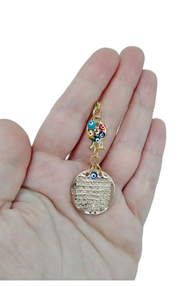 Metal Ayetel Kursi Prayer Colorful Fish Evil Eye Bead Car Rearview Mirror Ornament Handmade Luxury Accessory