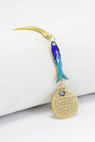 Mineli Balık Aksesuarlı Metal Ayetel Kürsi Araba Dikiz Ayna Süsü, Yeni Araba Hediyesi