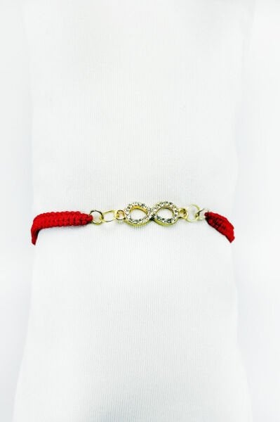 Parlak Taşlı Sonsuzlık Kırmızı İpli Asansörlü Ayarlanabilir Bileklik, Hediyelik Bileklik