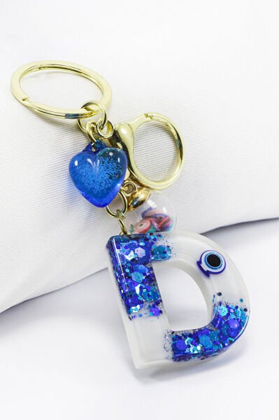 Renkli Epoksi D Harfi Anahtarlık, Hediyelik Nazarlı Çanta Süsü