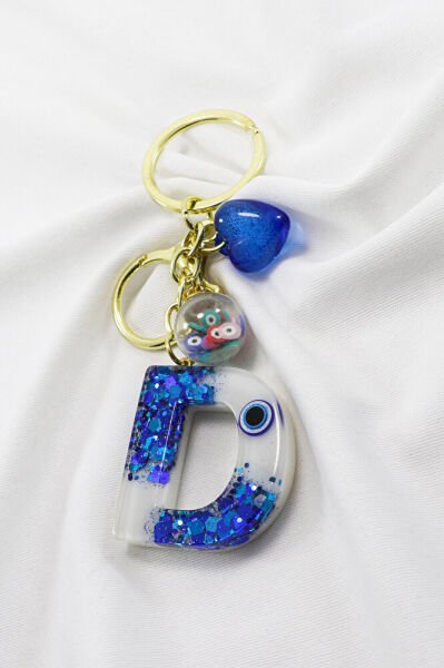 Renkli Epoksi D Harfi Anahtarlık, Hediyelik Nazarlı Çanta Süsü