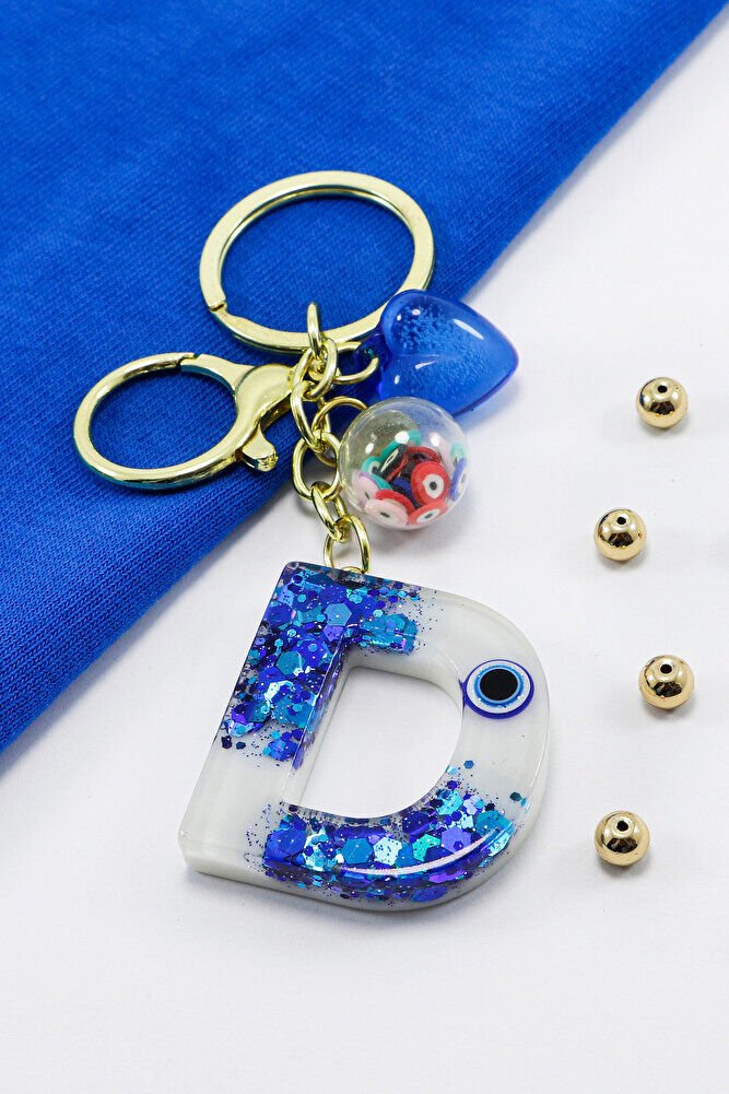 Renkli Epoksi D Harfi Anahtarlık, Hediyelik Nazarlı Çanta Süsü