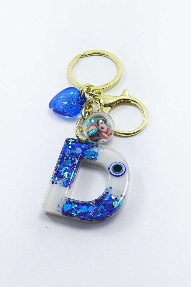 Renkli Epoksi D Harfi Anahtarlık, Hediyelik Nazarlı Çanta Süsü