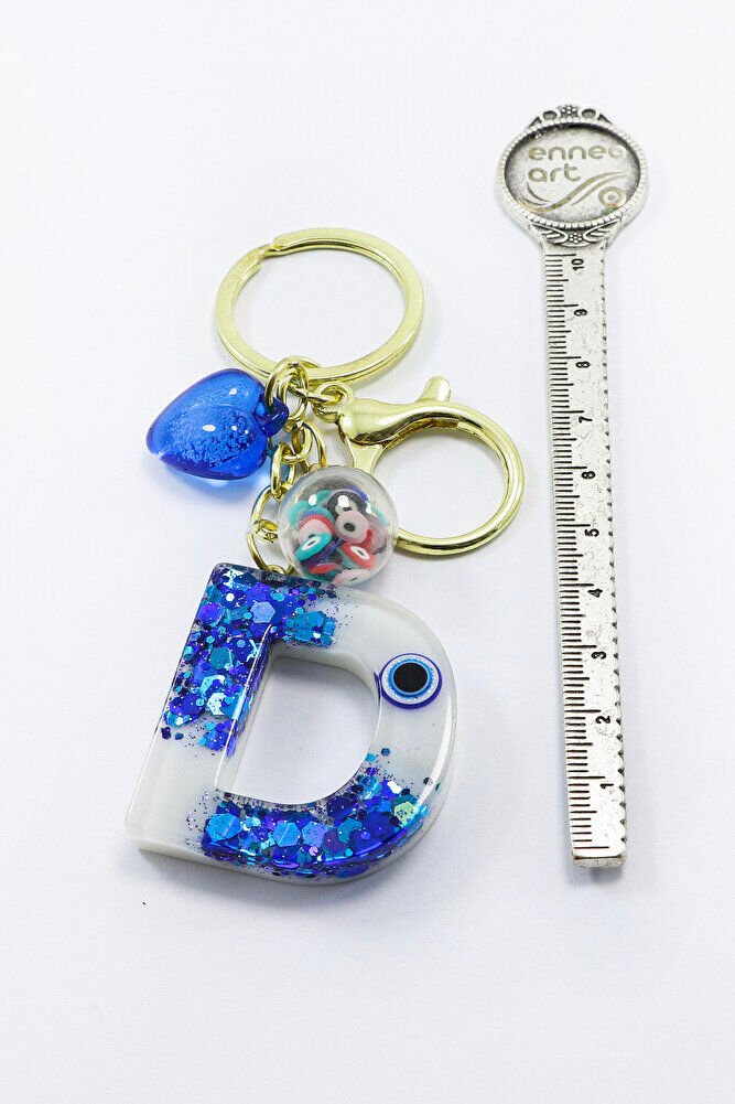 Renkli Epoksi D Harfi Anahtarlık, Hediyelik Nazarlı Çanta Süsü