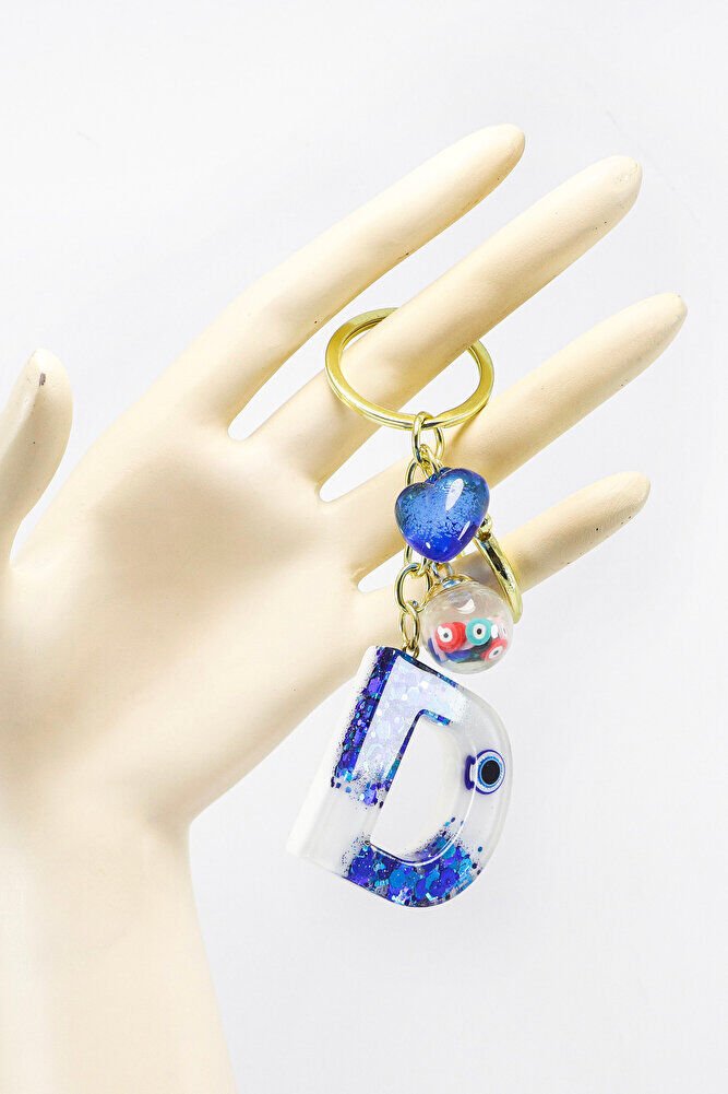 Renkli Epoksi D Harfi Anahtarlık, Hediyelik Nazarlı Çanta Süsü