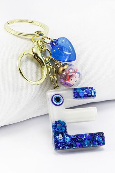 Renkli Epoksi E Harfi Anahtarlık, Hediyelik Nazarlı Çanta Süsü