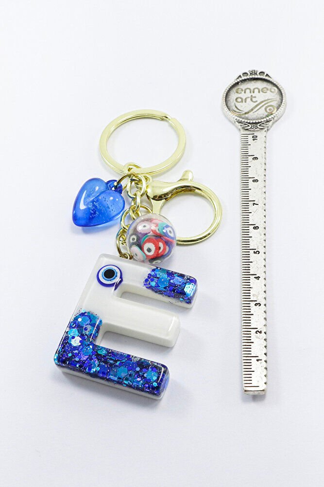 Renkli Epoksi E Harfi Anahtarlık, Hediyelik Nazarlı Çanta Süsü