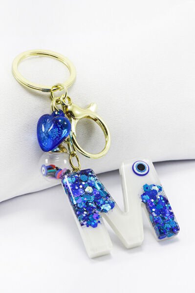 Renkli Epoksi M Harfi Anahtarlık, Hediyelik Nazarlı Çanta Süsü