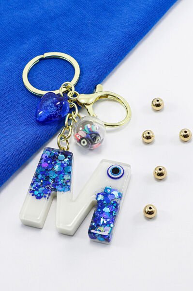 Renkli Epoksi M Harfi Anahtarlık, Hediyelik Nazarlı Çanta Süsü