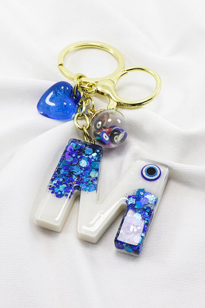 Renkli Epoksi M Harfi Anahtarlık, Hediyelik Nazarlı Çanta Süsü